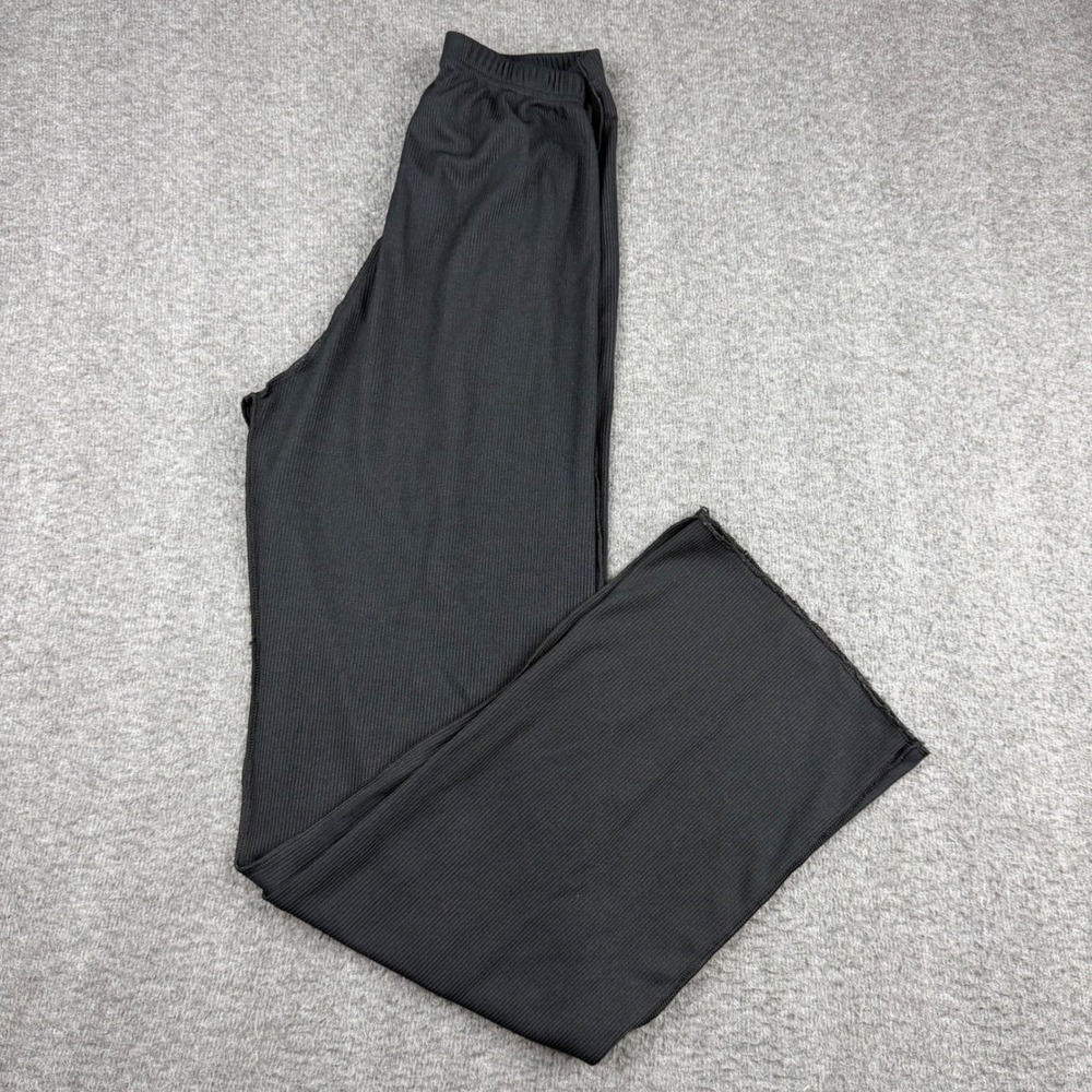 PrettyLittleThing Womens Ribbed Wide Leg Pants Black Seam Detail Size‎ US 4
